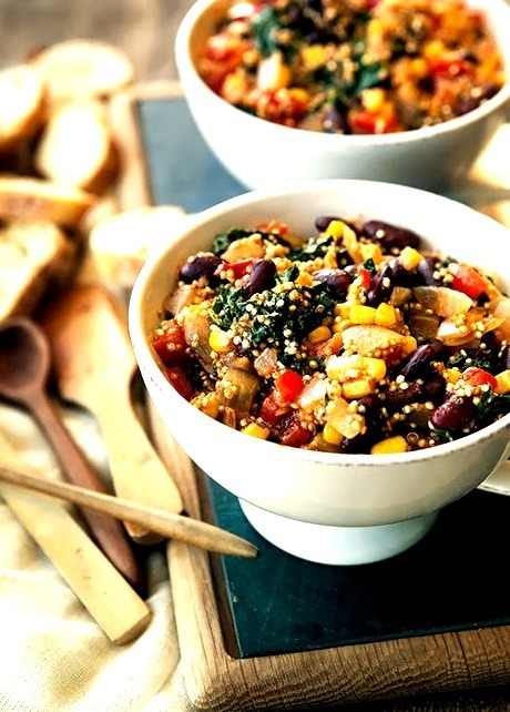 Vegetarian Quinoa Chili with Kale and Red Beans