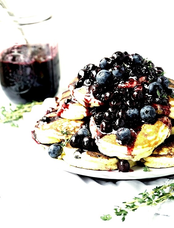 Recipe: Lemon Ricotta Thyme Pancakes with Blackberry Sauce