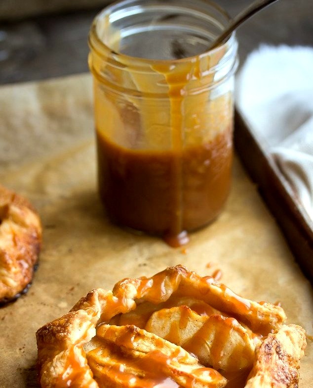 apple galettes with whisky salted caramel sauce