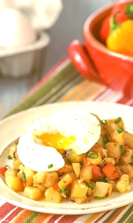 Potato, Onion and Pepper Hash With Oven Poached Eggs