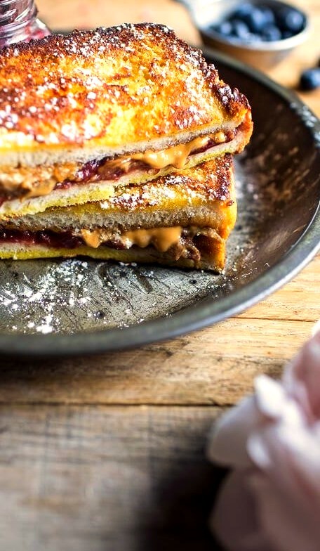 Peanut Butter and Rhubarb Jelly French Toast Sandwich